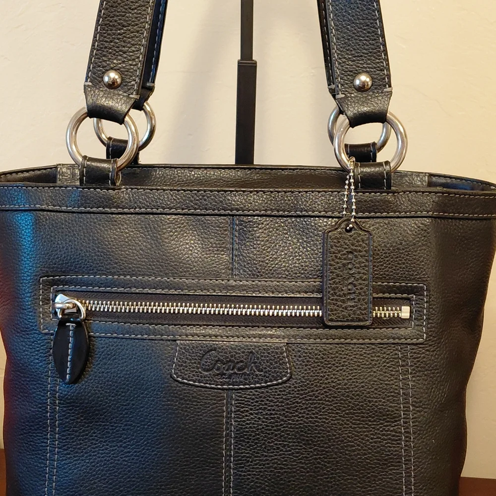 Coach Penelope Black Pebbled Leather Tote - Picture 5 of 12